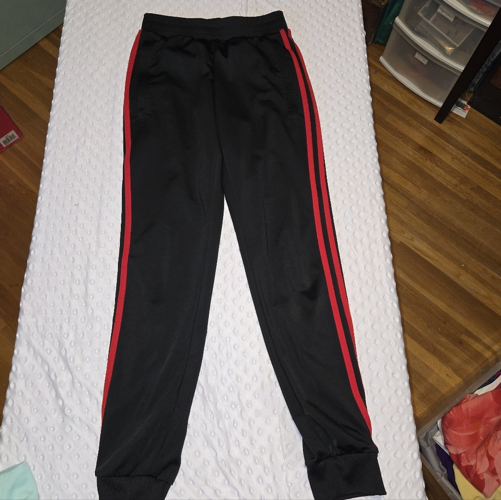 Men's Adidas Black With Red Accent Stripes Track Pants Size S